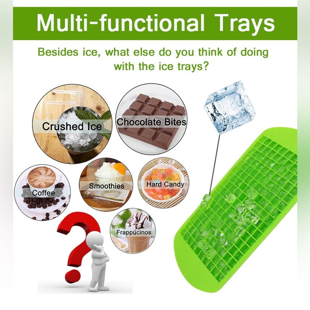 Green Silicone Mini Ice Cube Trays BPA Free Flexible Soft Storage Containers 6pc
